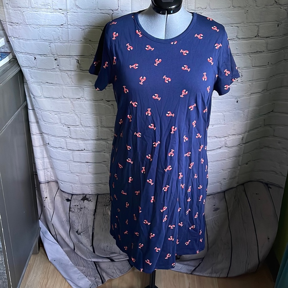J. Crew Blue Lobster Print Tee Shirt Dress Size L
